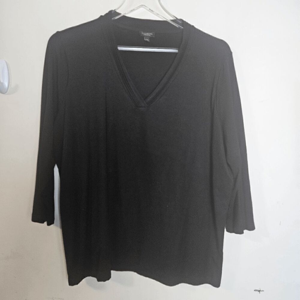 Talbots Low V-Neck 3/4 Sleeve Soft Rayon Stretch Shirt Women's Black Size 2X/Pet